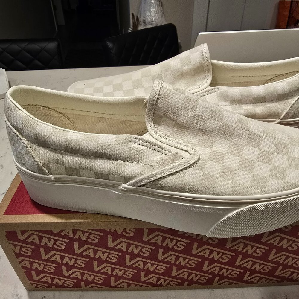 Vans Classic Slip on Stackform Men's Size 10 MARSHMELLOW CHECKERBOARD NEW W 11.5